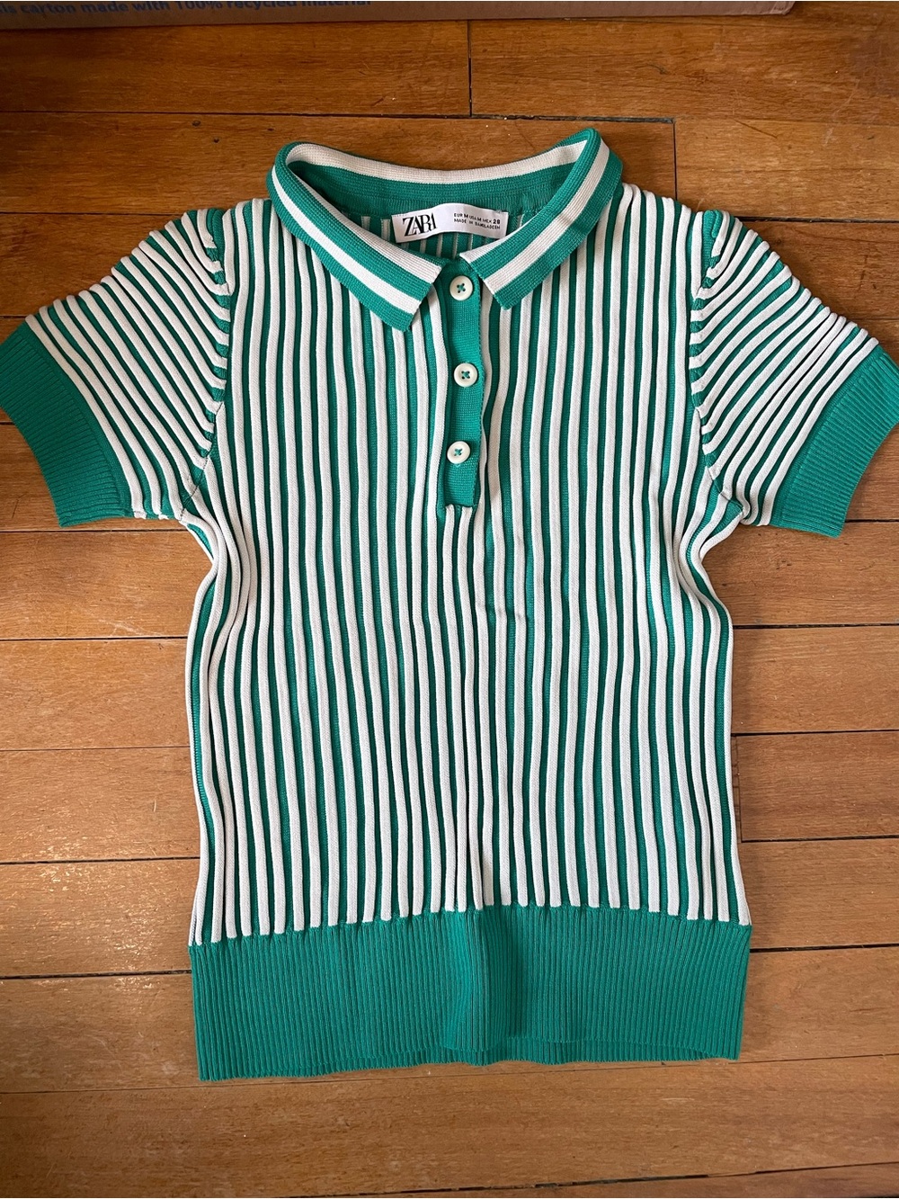 Zara Women’s Green & White Striped Polo Top